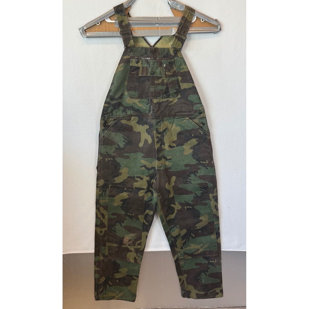 Vintage 80's Liberty Camo Overalls Pants Made in USA Double Knee Denim 42x32